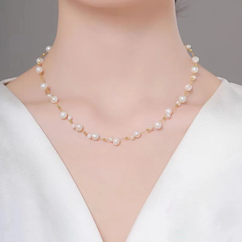 lingzhiwu Women 925 Silver Necklace + Natural Pearls Necklaces Female Top Quality All Match Chinese Neck Chain New Arrival