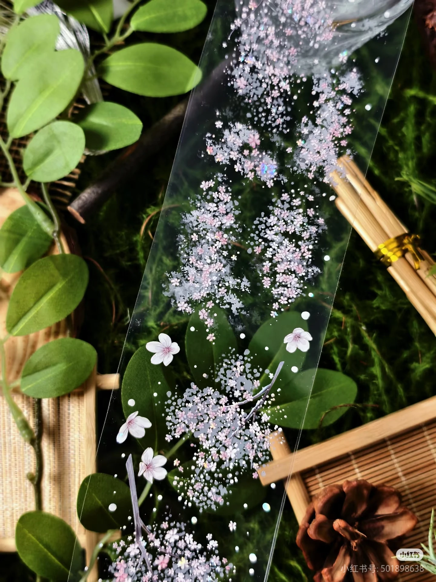 [Flor de cerezo que cae la nieve] ZhaoXi Journal Washi Pet Tape Brillante Shell Collage Teléfono móvil Volver Rosa Floral Lluvia