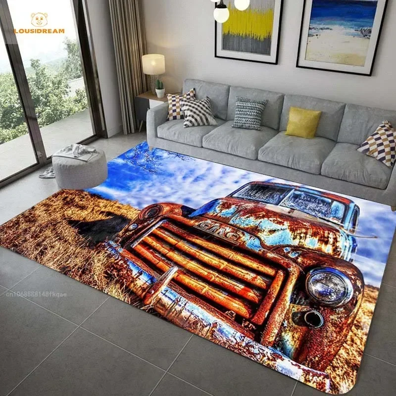 Calssic Retro Vintage Car Carpet Bedroom Sofa Table Area Rugs Hallway Bedroom Bathroom Floor Mats Halloween Christmas Home Decor