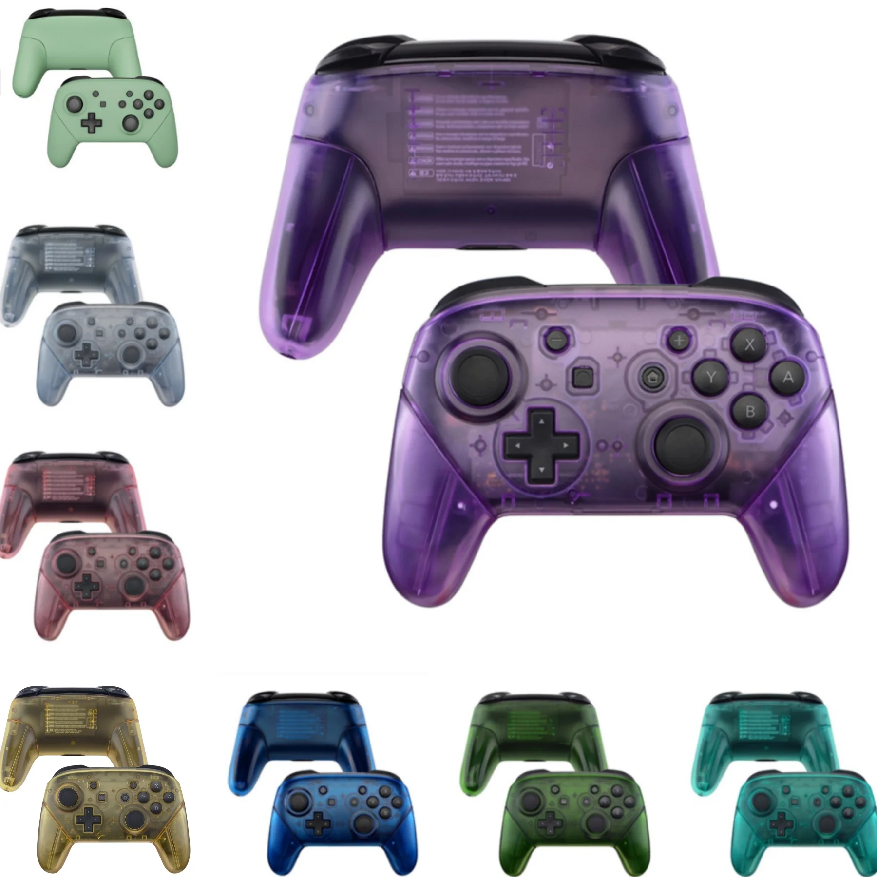 eXtremeRate Full Set Housing for NS Switch Pro Controller, Faceplate Backplate with Handles - Transparent & Single Seires
