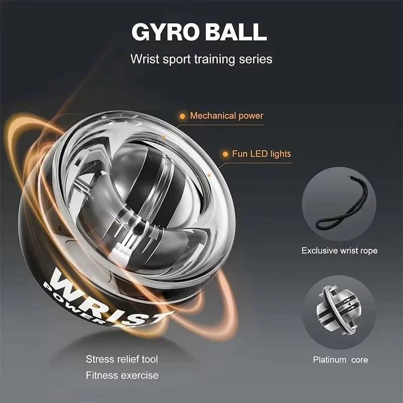 100KG Gyro Power Ball Hand Exerciser LED Wrist Strengthener Muscle Training Powerball Wrist Exercise Equipment Motion Portable