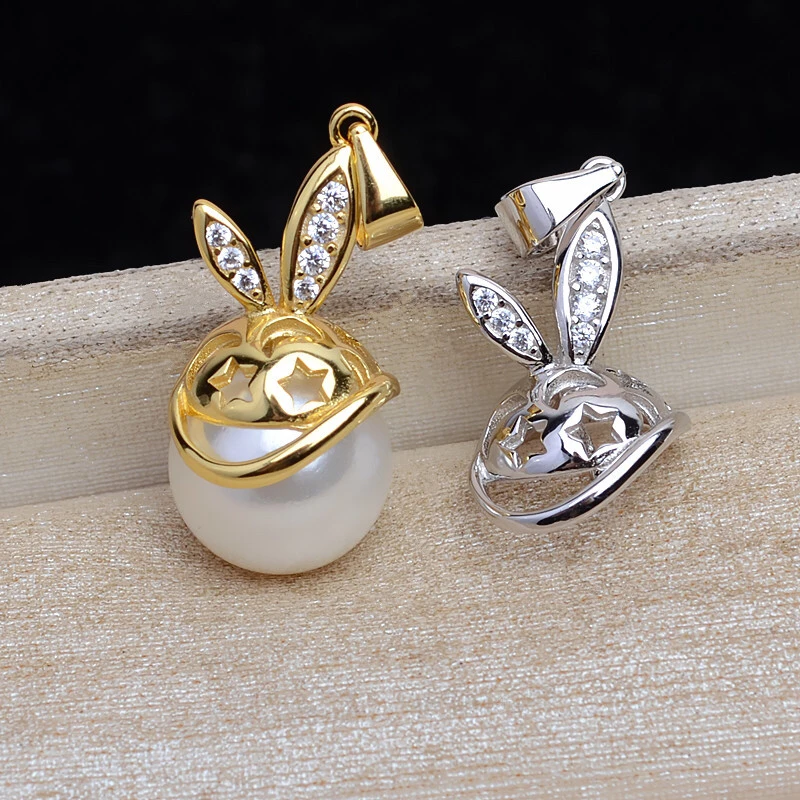 Lovely Rabbit 925 Sterling Silver Pendant Mounts Base Findings Settings Mountings Jewelry Fittings for 10-12mm Pearls