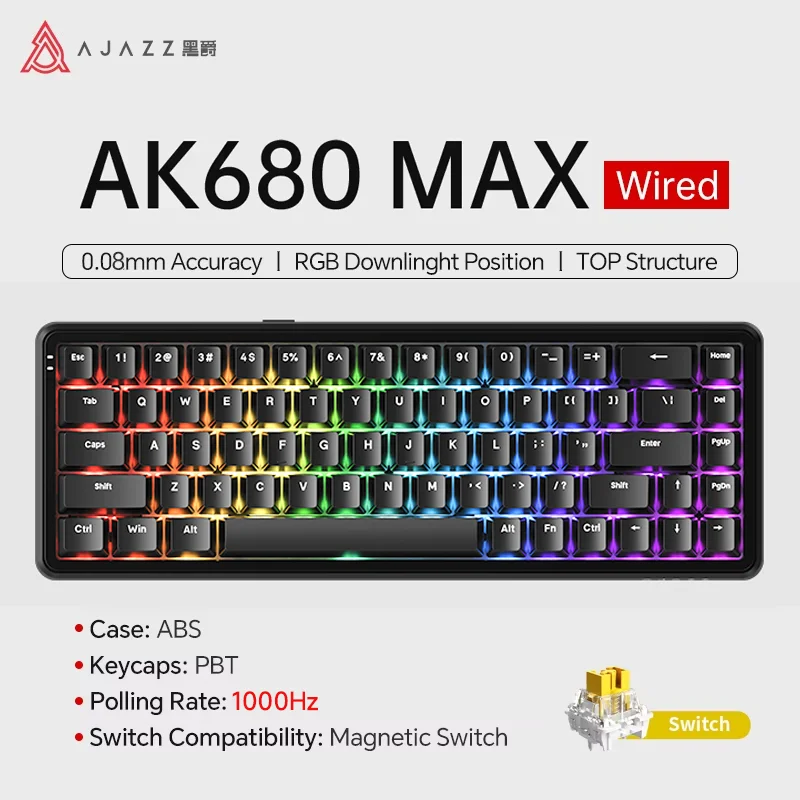 AJAZZ AK680 MAX Mechanische Tastatur HE Hall-Effekt-Schalter 60 % 8k/1K RGB Wired/Wireless Gaming Rapid Trigger Magnetische Tastatur 3