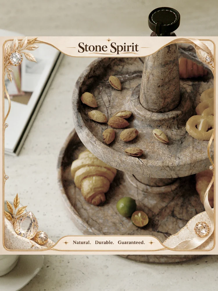 【Natural】Decorative 2 Tier Serving Tray for Tea Party Wedding Natural Marble Round Tiered Cupcake Stand Dessert Stand