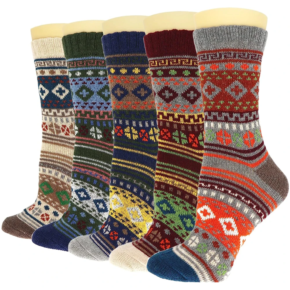 5 Pairs Men Wool Socks Retro Classical Thick Thermal Hiking Winter Warm Boot Heavy Soft Cozy Socks for Cold Weather