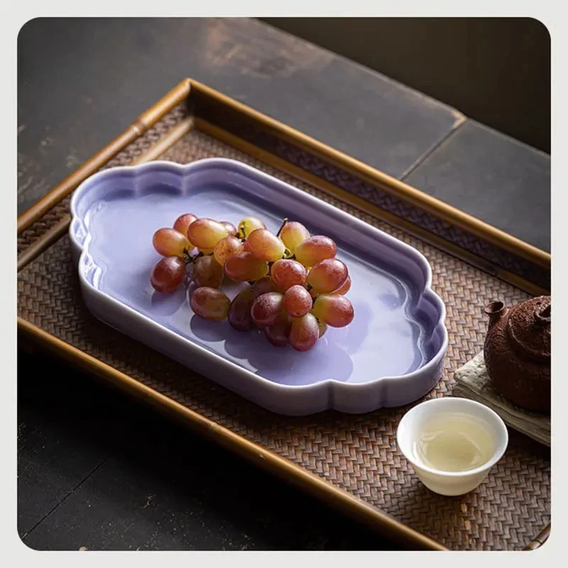 Exquisite Chinese Style Tea Tray Retro Ceramics Pot Bearing Dry Bubble Tray Household Dessert Fruit Plate Kung Fu Teaset Gifts