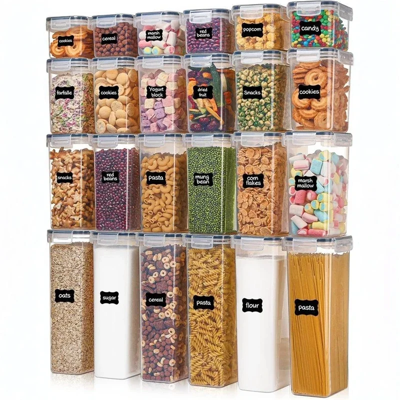 16pcs Transparent Kitchen Storage Box Food Grade PP Airtight Plastic Canister For Pantry Counter Organization For Families