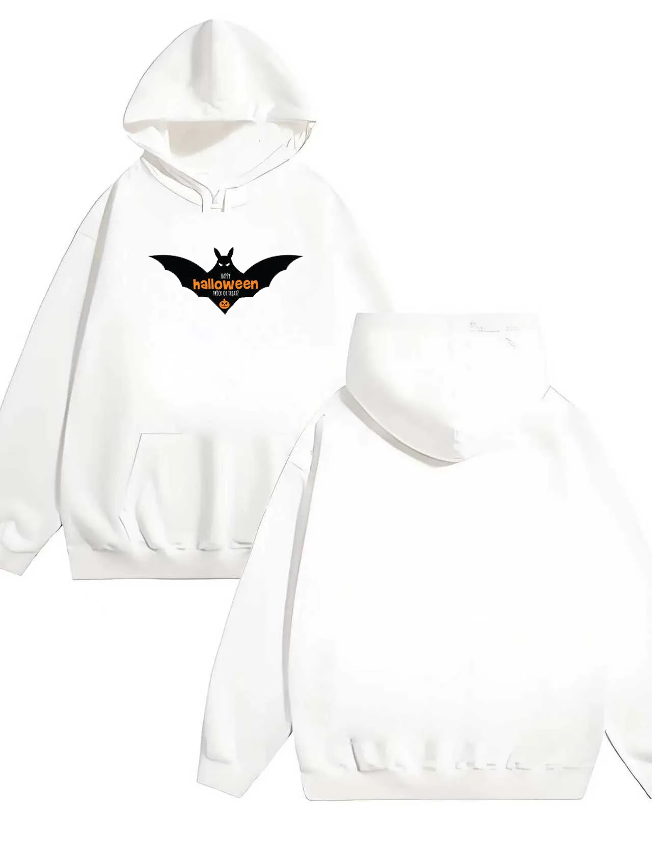 Nowa bluza z kapturem w minimalistycznym stylu na rok 2025, luźna, o gramaturze 330 g/m², z nadrukiem uroczego, halloweenowego motywem nietoperza.