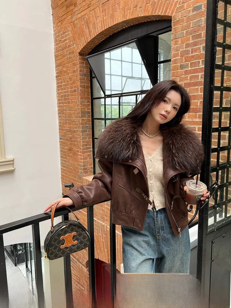 

Пуховик Anna Home Wild Beau с очень большим меховым воротником, женский, из гусиного пуха, в корейском стиле, для повседневной носки, ветрозащитный