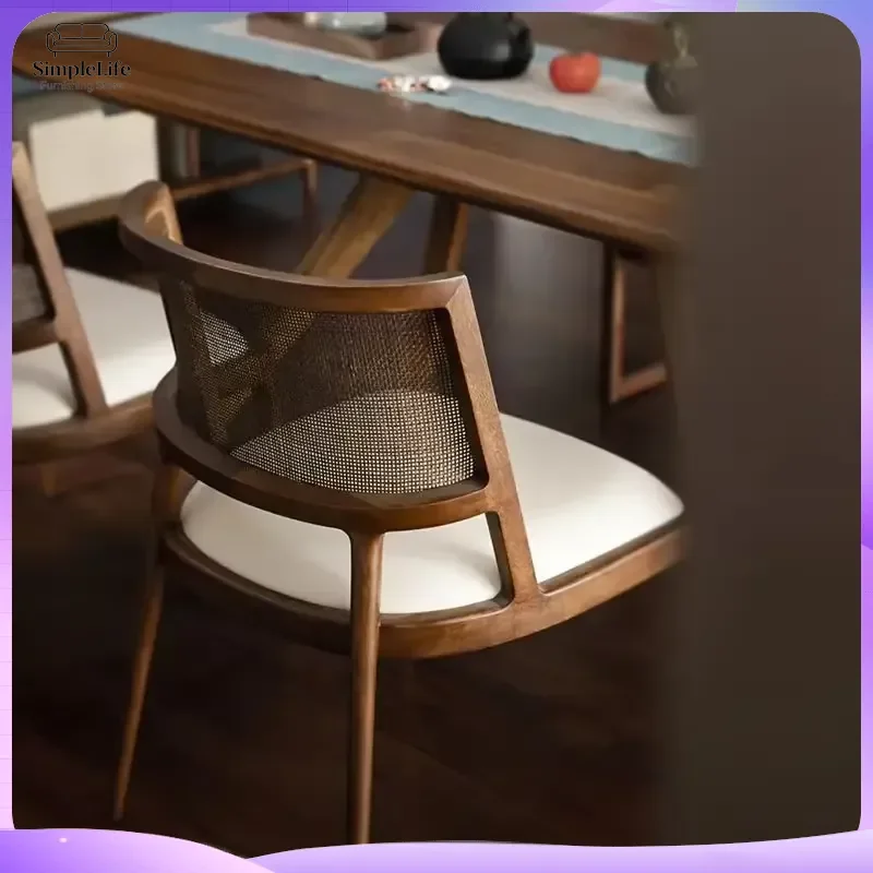 Vintage Solid Wood Rattan Dining Chair for Home Kitchen Living Room Cafe Restaurant Hotel Bistro Bar Retro Farmhouse Modern