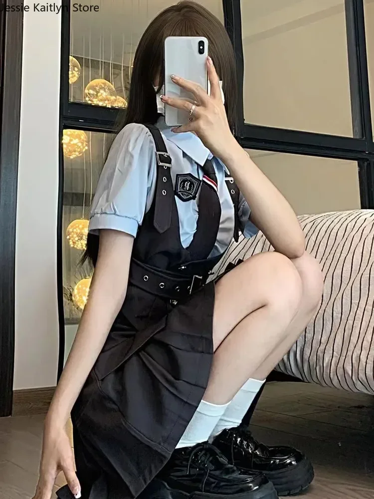 Cheerleader Uniform Korean Mini Autumn Cute And Shirt 2023 Women School Pleated Japanese Kawaii Set Fashion Vest Girl