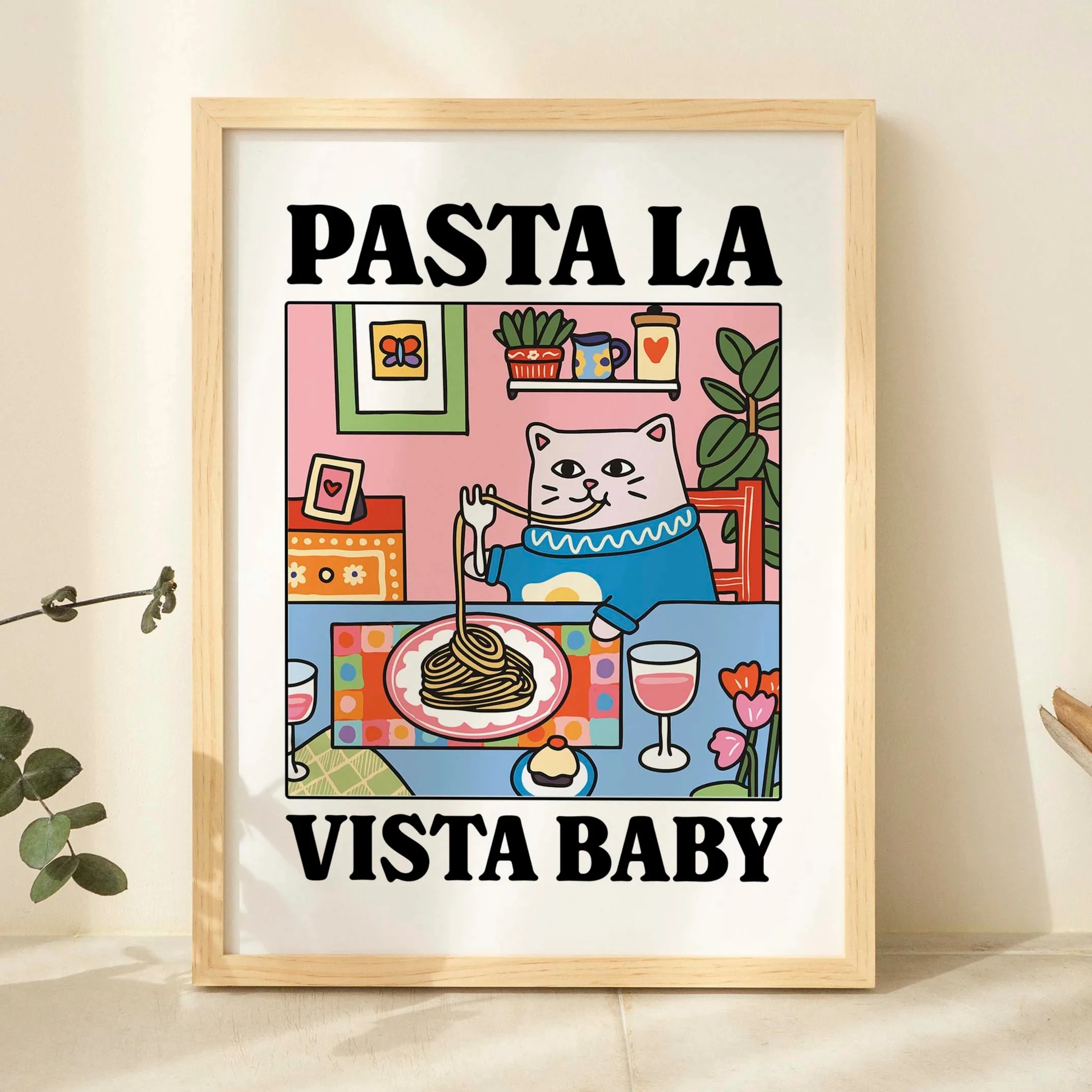 Pasta La Vista Baby Cartoon Cat Wall Art Prints Canvas Painting Poster Picture For Living Children Room Home Decor Gift