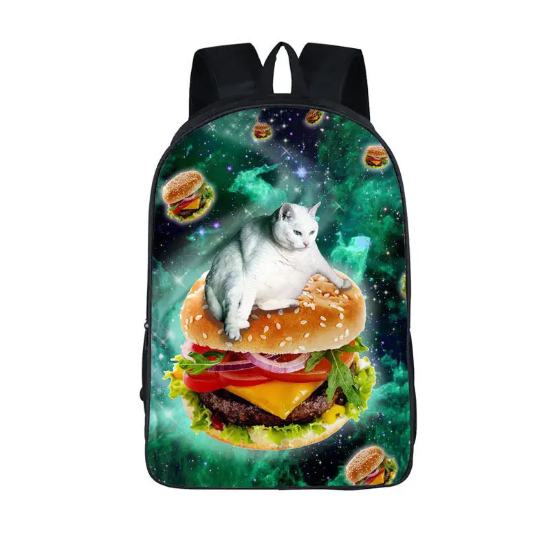 Sac à dos Galaxy Cat pour adolescentes, sac à dos animal mignon, kawaii, chat mangeant des Keepos, imprimé pizza, cartable pour adolescentes, voyage, sports de plein air