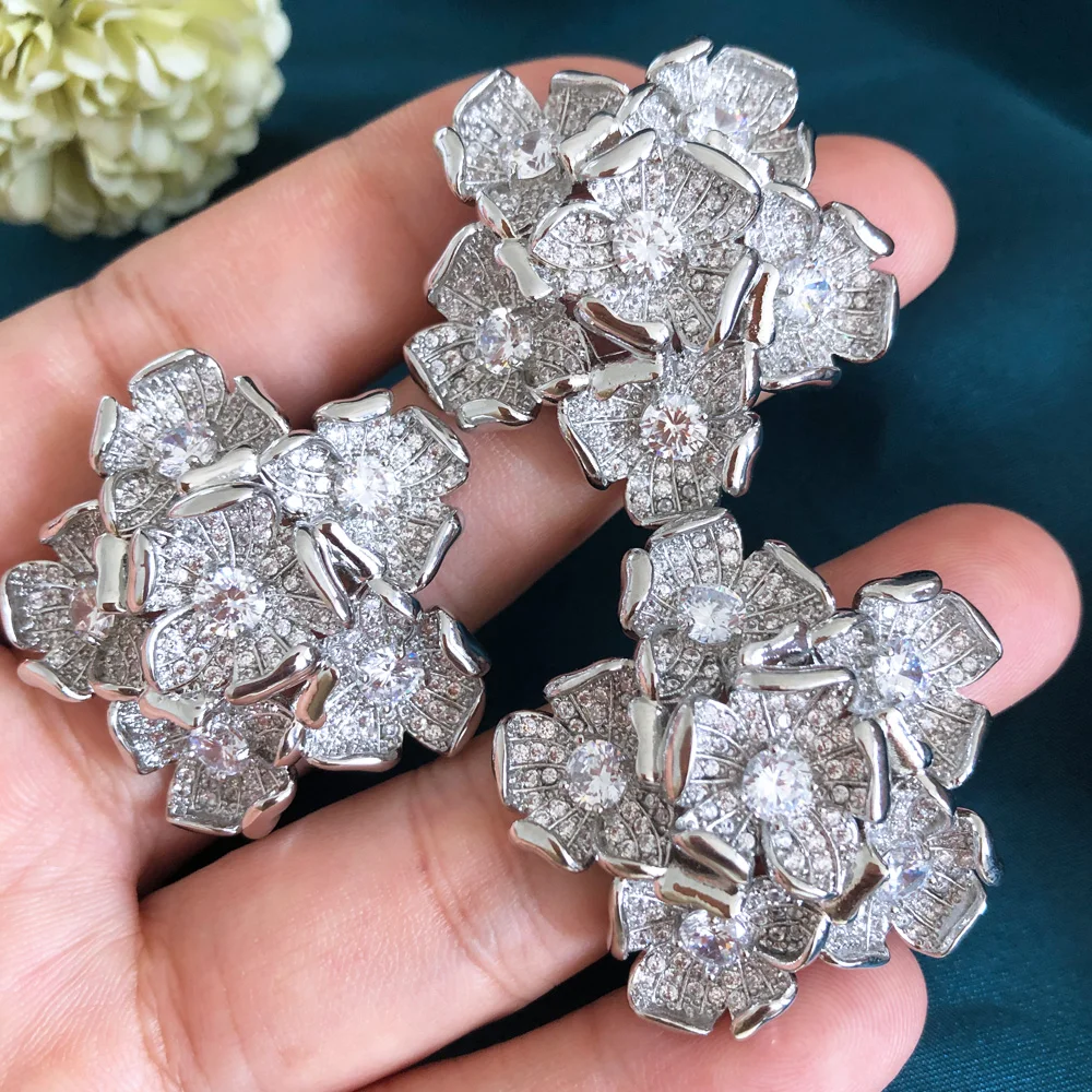 

Missvikki New Hot Luxury CZ Big Flower Earrings For Women Daily Party Show High Quality Shiny Bridal Wedding Fashion Gift
