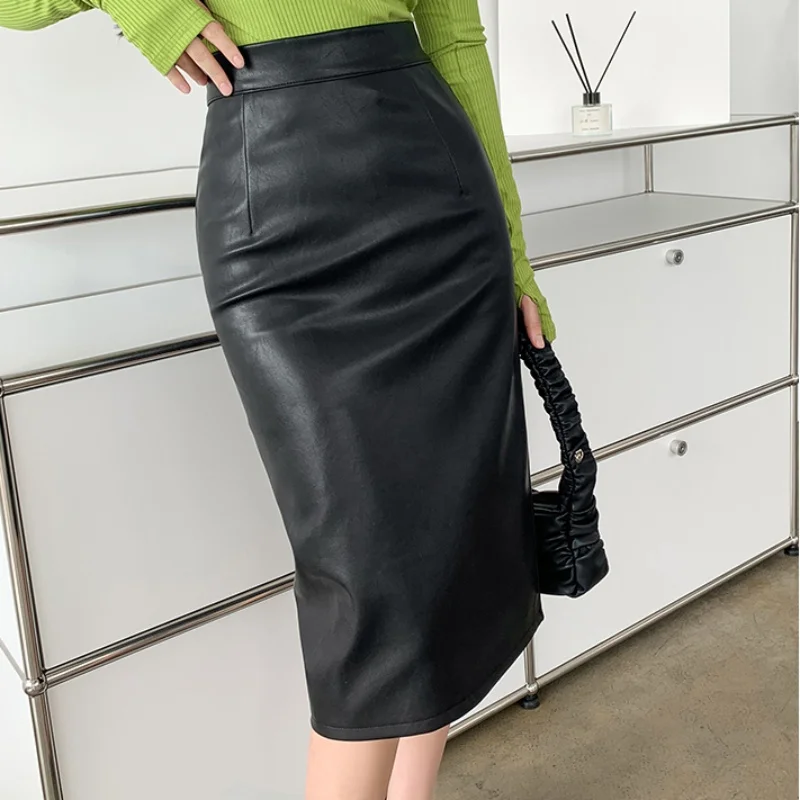 

Seoulish Vintage PU Leather Sheath Women's Wrap Skirts Autumn Winter Back Split Zipper High Waist Pencil Skirts Female 2025 New