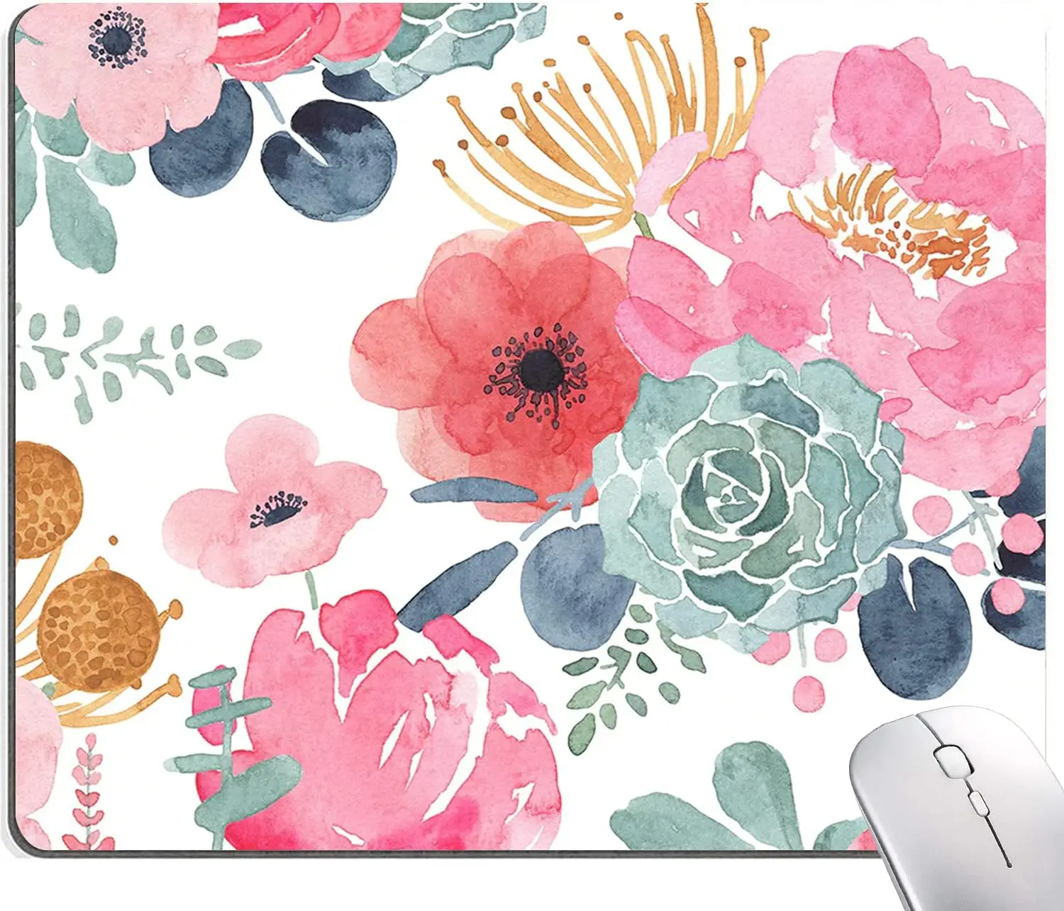 Premium Textured Mouse Pad, Non-Slip Rubber Base, 9.5x7.9in, Pink Green Floral Design for Laptop & PC