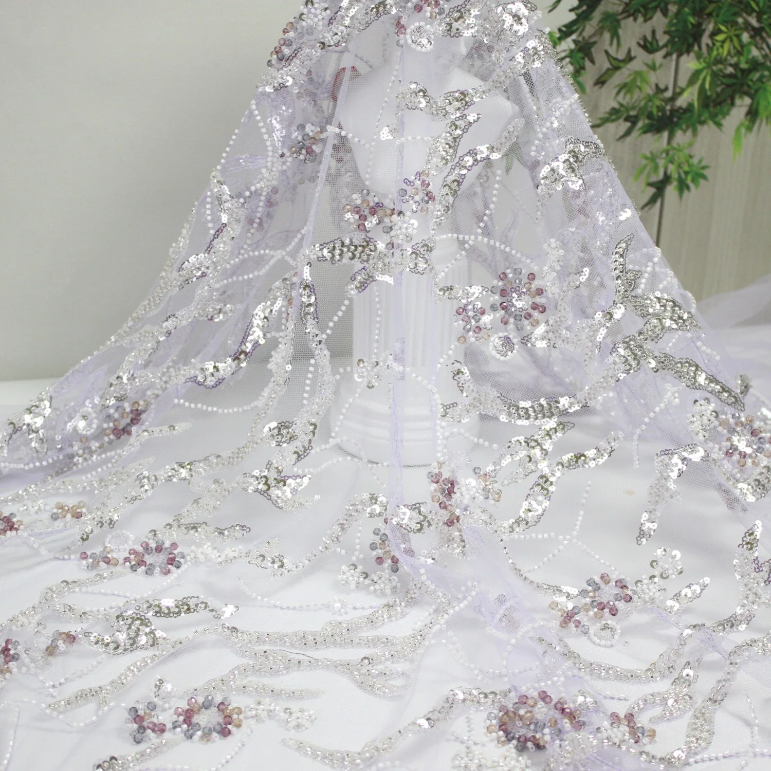 

Clothing Designer Fabric Vintage Beaded Embroidered Dress Beads Sequins Cloth