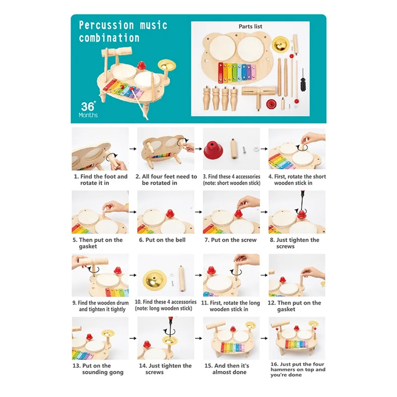 

1Set Kids Musical Instruments Sensory Kids Drum Percussion Instruments Set Wooden