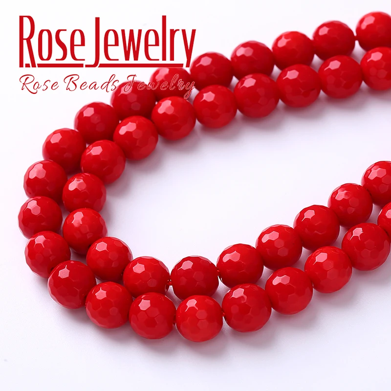 Faceted Red Coral Stone Beads Natural Stone Round Loose Beads For Jewelry Making Diy Bracelets Handmade Necklaces 6 8 10mm 15\