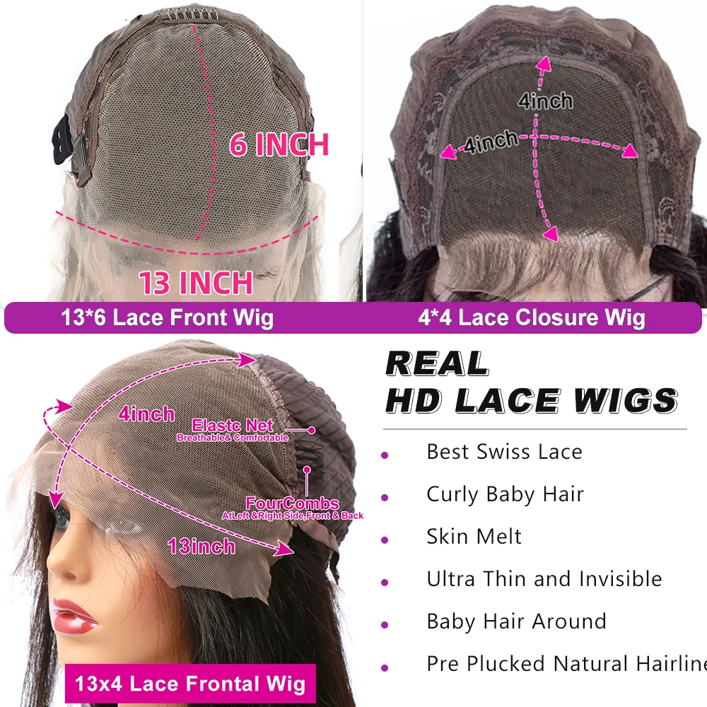 250% 30-36inch Body Wave 13x6 Hd Frontal Human Hair Pre-plucked Lace Brazilian Remy 13x4 Front Wig 4x4 Closure With Hd Full Lace image 2