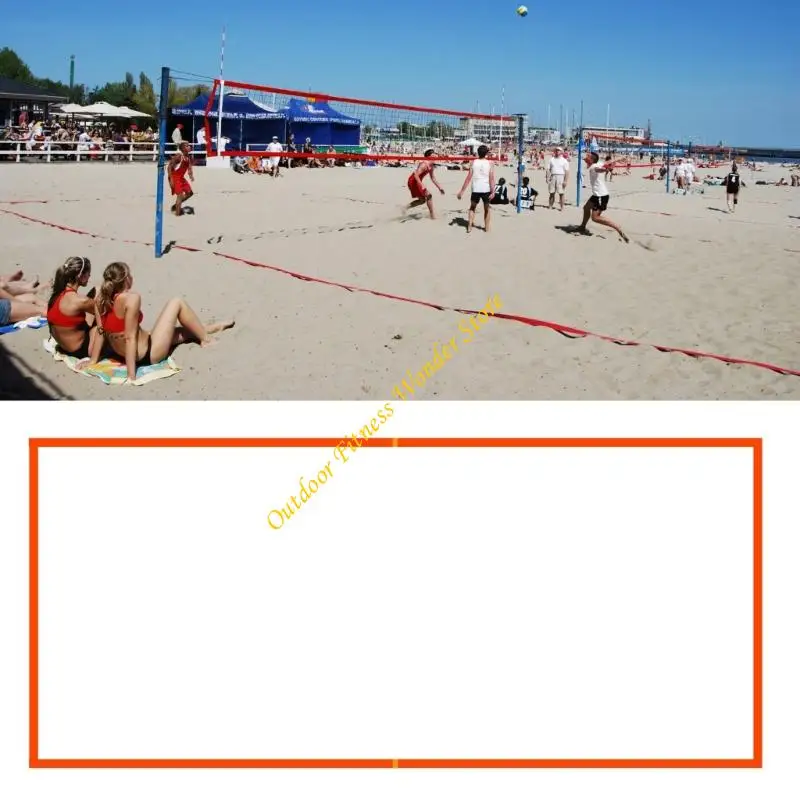 E8BF Heavy Type Sand Volleyballs Field Marking Regulable Line Weatherproofed Nylons Construction Includes Anchors Bag