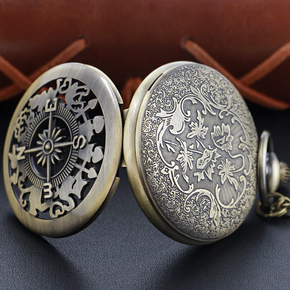 Reloj de bolsillo de cuarzo con indicador de conejo y brújula perdida de cuento de hadas Vintage, accesorios Retro de bronce para hombres y mujeres, reloj de regalo