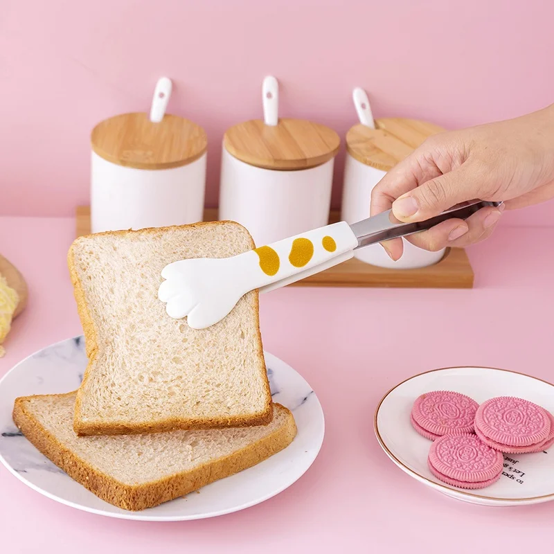 Cute Food Clip Silicone Mini Cat Claw Clip Snack Food Tongs Non-slip Handles BBQ Bread Ice Cube Clip Bread Serving Tong  Kitchen