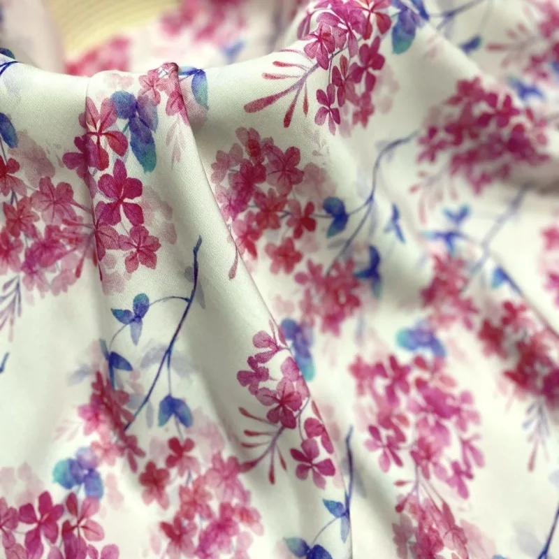 Satin Printed Cotton Rayon Poplin Fabric Pink Floral Dress Ultra Fine Summer Silk Touch Fashion Clothing Textile Fabric