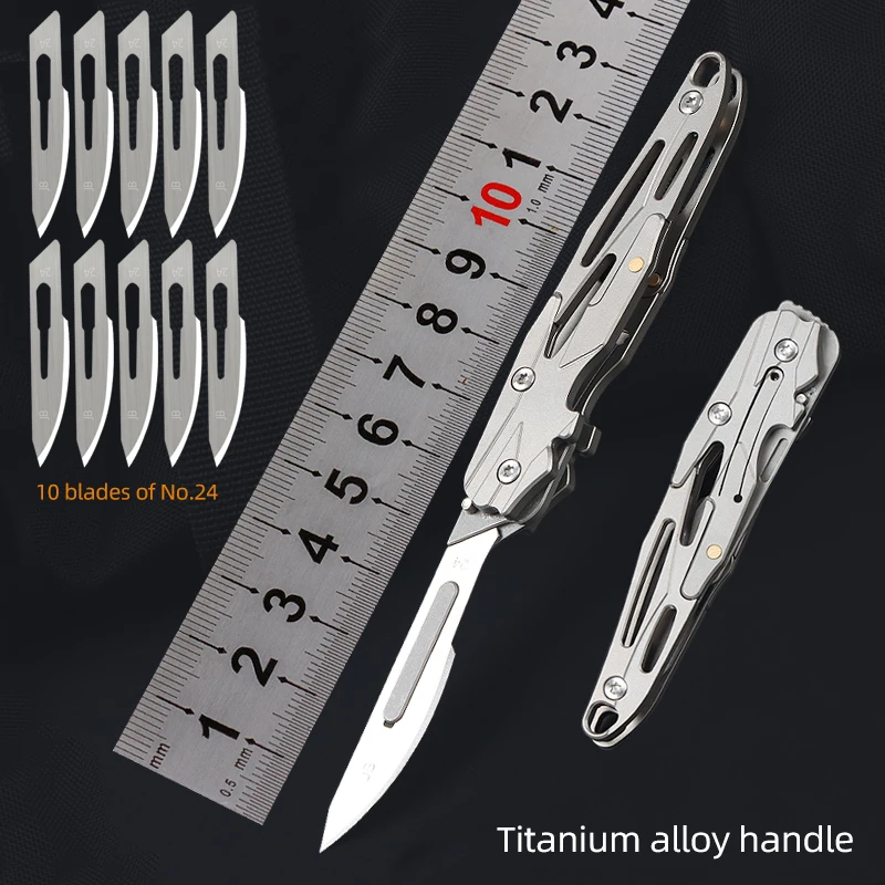 

High-Performance Titanium Handle Folding Scalpel Medical Folding Knife Daily Carry Outdoor Folding Knife 10 Free Blades