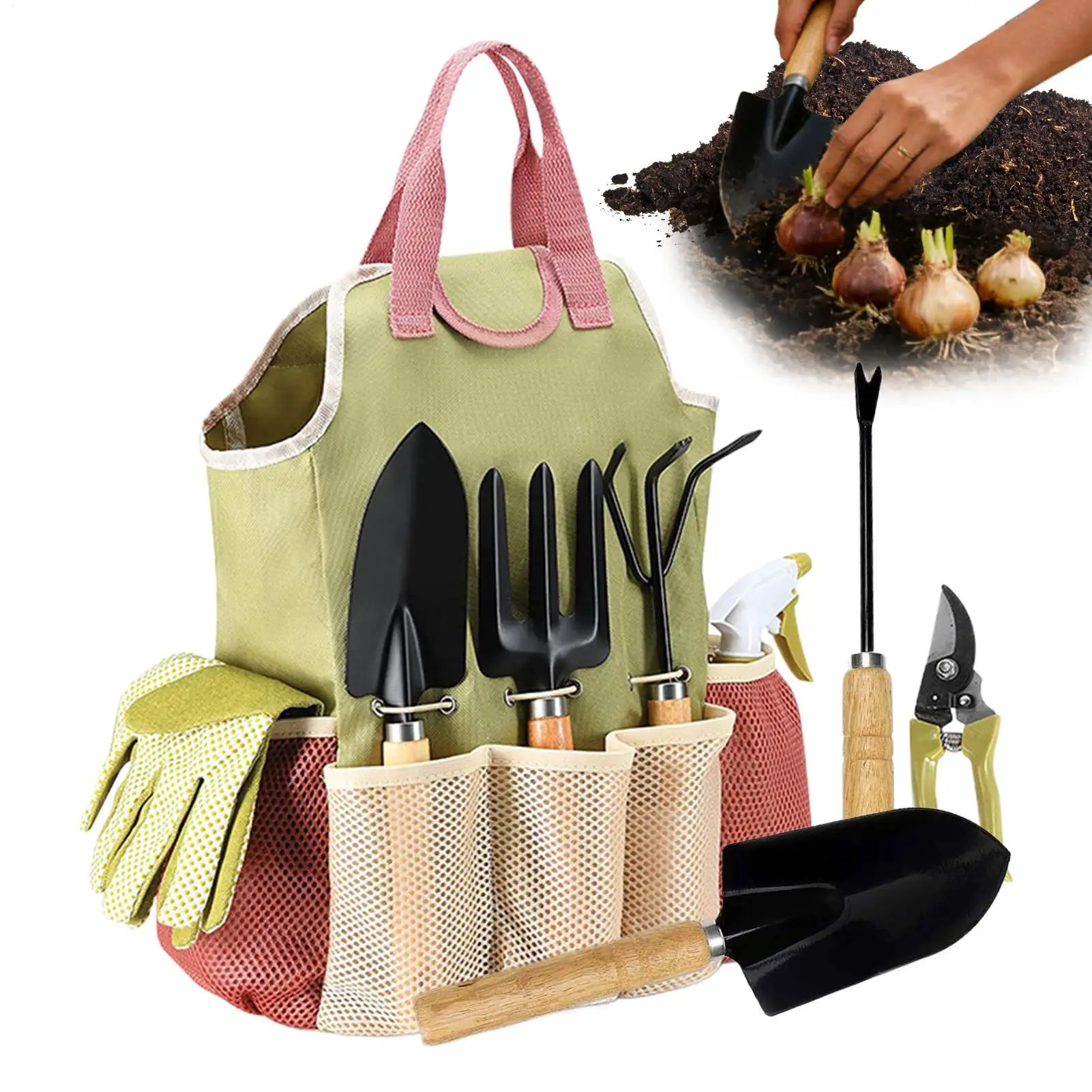 

9 шт. садовый ручной набор инструментов из нержавеющей стали для копания, пересадки и прополки с сумкой для хранения, многофункциональное садовое оборудование