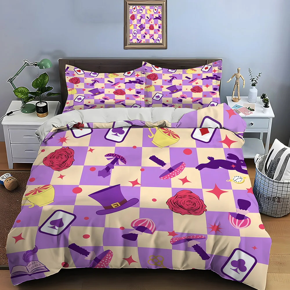 Magician's Hat Rabbit Card Element Print Bedding Set 1 Duvet Cover 2 Pillowcases for Adult and Children Luxury Gift Full Size