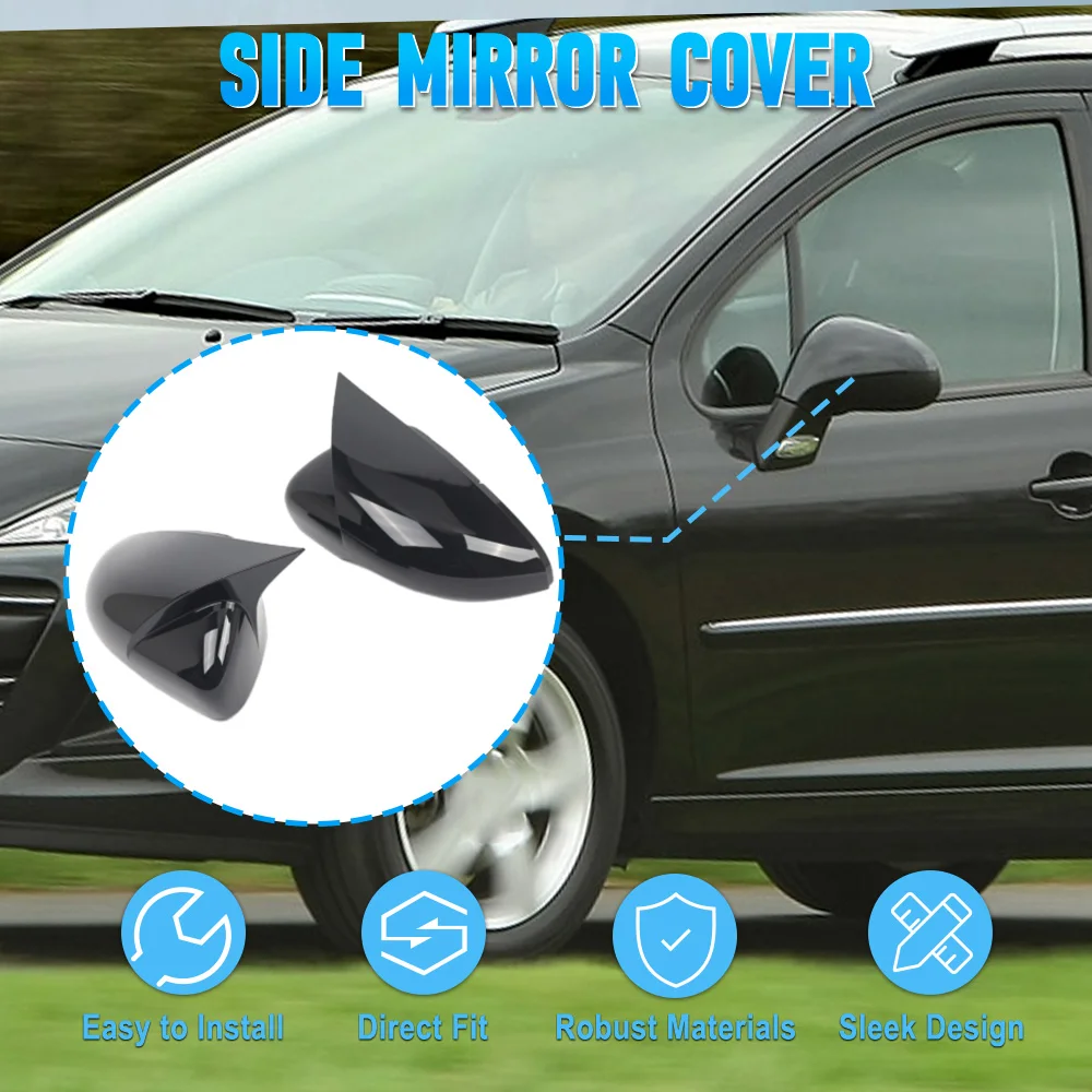 

9680194877, 9680194977 2Pcs Side Wing Rearview Mirror Cover Caps for Peugeot 207 Hatchback, Estate & Van 2006–2013 Pre-Facelift
