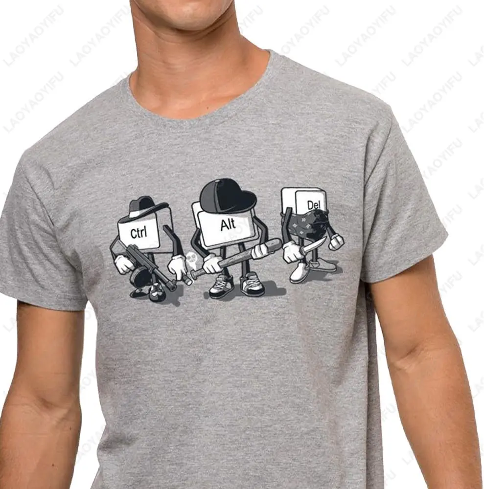 Pampling 85% Cotton Shirt Unisex Short Sleeve Clothing for Men and Women Grey T-Shirt Computer Mafia Model Summer Streetwear