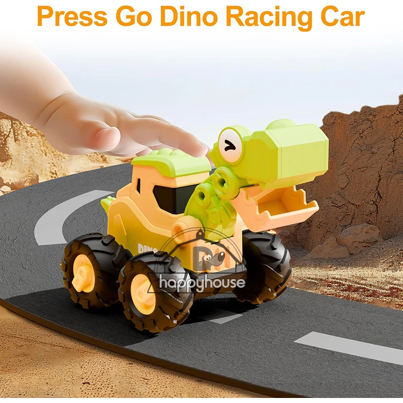 Dinosaur Truck Toys for Toddler Dino Press Go Racing Cars Kids Construction Sandbox Vehicles Playset, Baby Push Go Friction Car