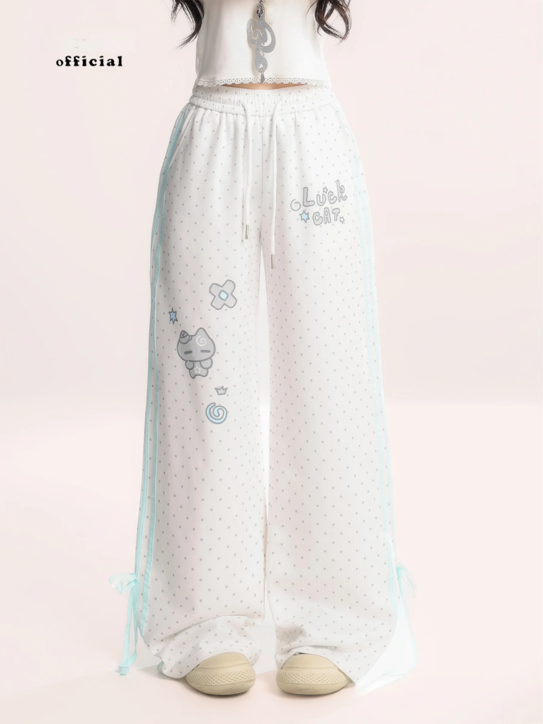 

Белые свободные широкие повседневные брюки для женщин, весна 2026, утягивающие универсальные спортивные штаны с высокой талией и шнурком, в корейском стиле