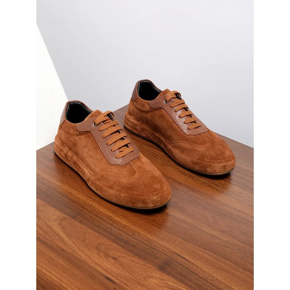 Mens Genuine Cowhide Suede Retro German Training Sneakers Lightweight Casual Sports Shoes Breathable Leather Walking Shoes