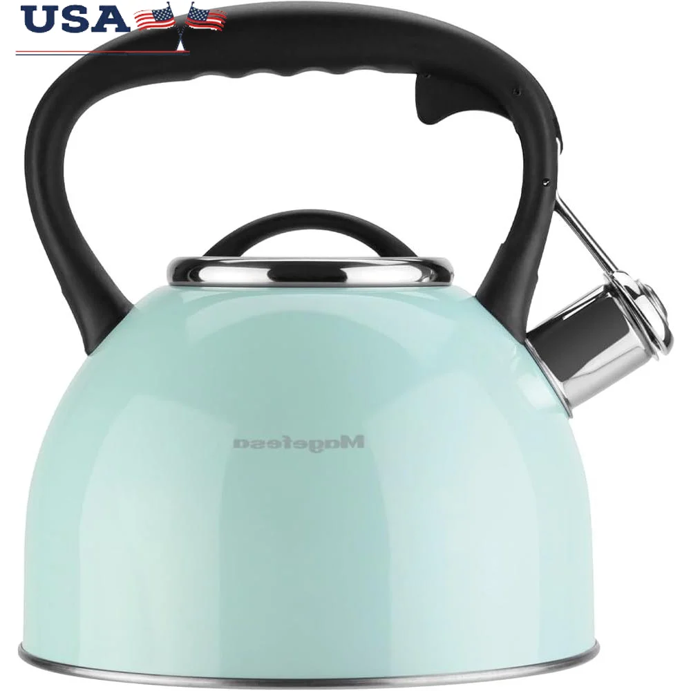 

Stainless Steel Whistling Tea Kettle With Drip-Free Pouring System Suitable For All Stovetops Heat Resistant Handles Easy Clean