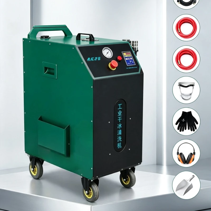 Dry Ice Blasting Machine Mobile Wheeled Structure ForWorkshop Grease Cleaning Rubber Mold Debonding Non Damage Surface Treatment
