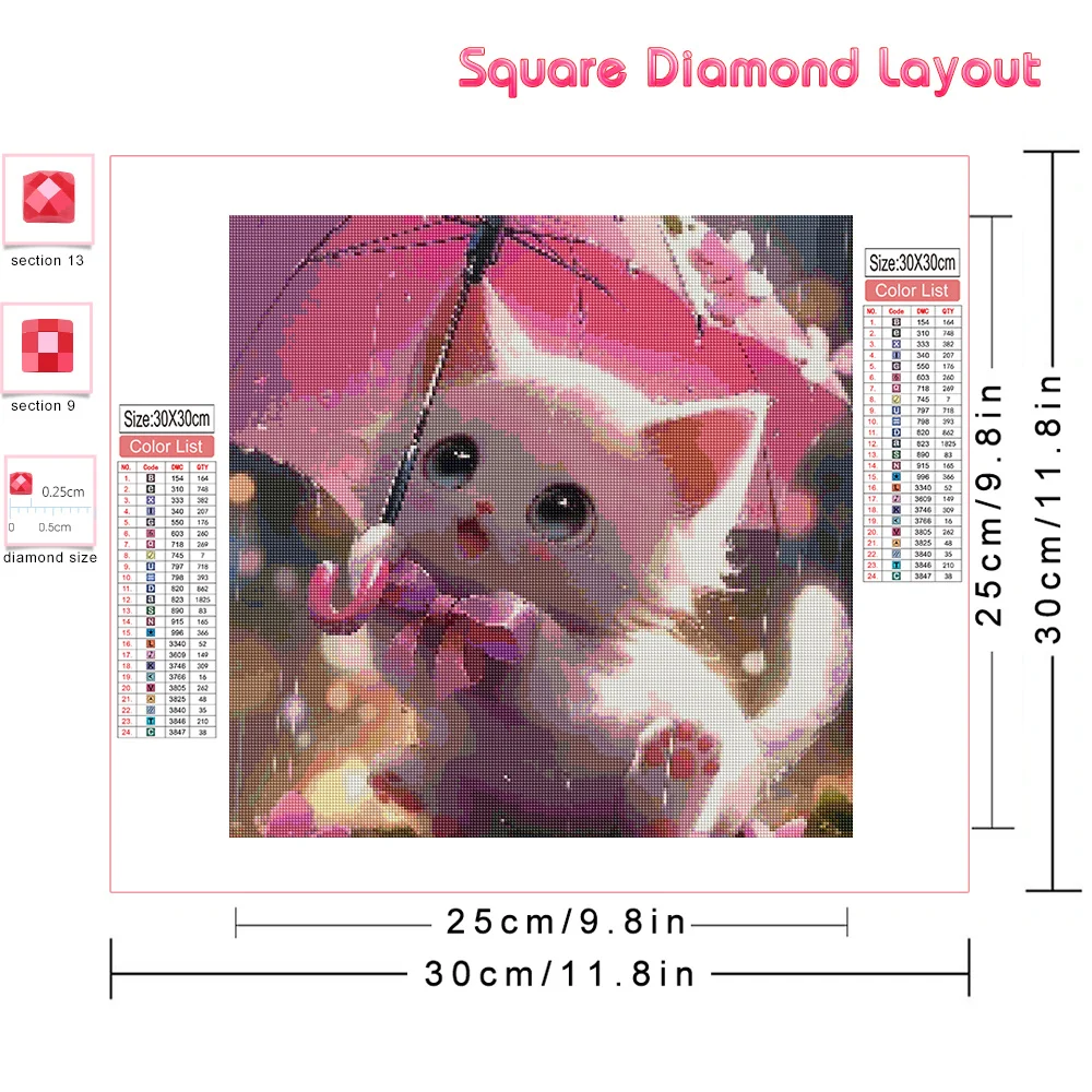 Huacan New Arrivals Diamond Painting Animal Cat 5d Diy Full Drill Mosaic Umbrella Art Gift Home Decoration Craft Kit