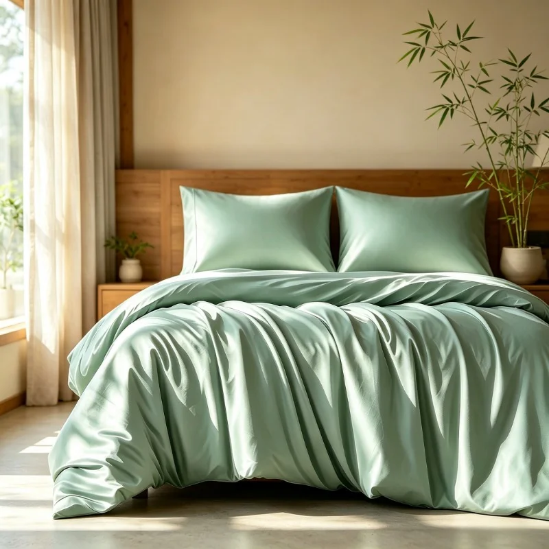 100% Bamboo Viscose Duvet Cover Set 3PCS, Solid Color Cooling & Breathable Bedding, 1 Duvet Cover + 2 Pillowcases, Queen (90