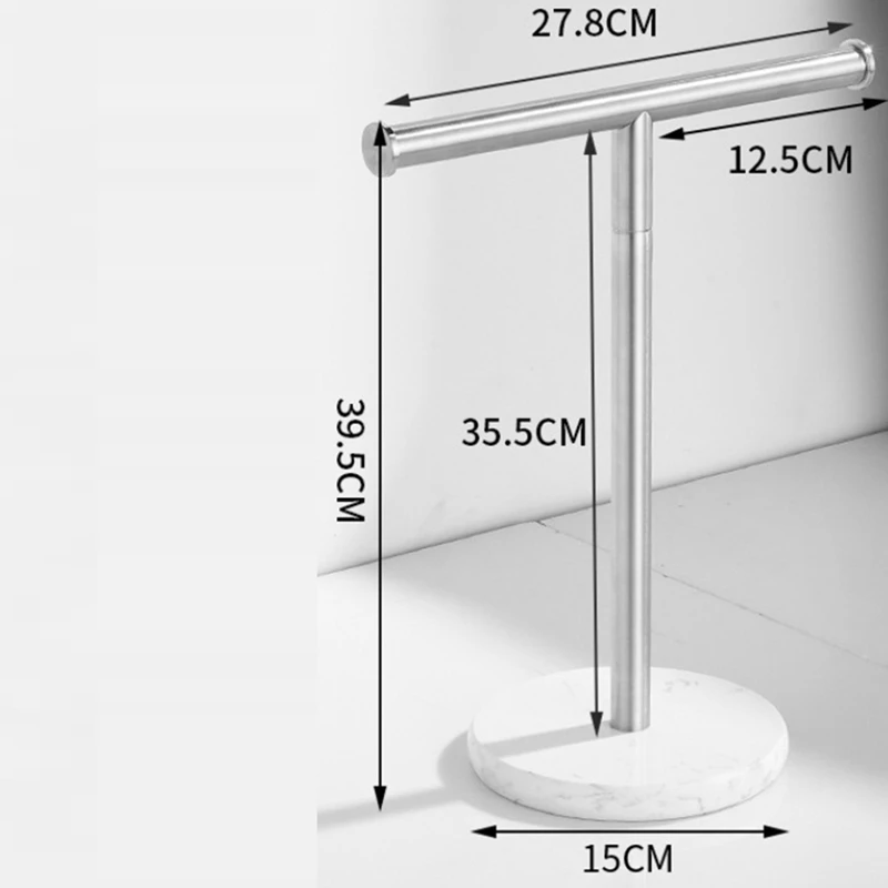 T-Shape Hand Towel Stand With Marble Base For Bathroom Countertop Tissue Rack Holder As Shown Marble + Stainless Steel 1 Piece