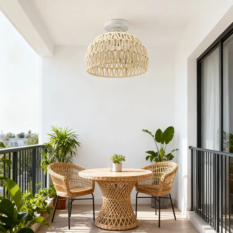 مزرعة الروطان مصباح السقف المنسوجة الخشب الصلب فلوش جبل ضوء لغرفة النوم غرفة المعيشة ديكور المنزل الريف