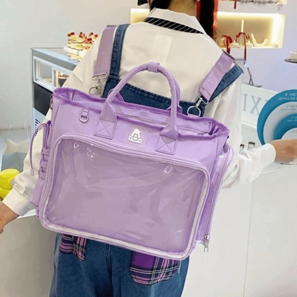 Square Shape Female Transparent Backpack Lightweight Large Capacity Multifunctional Shoulder Bag Versatile Adjustable Strap