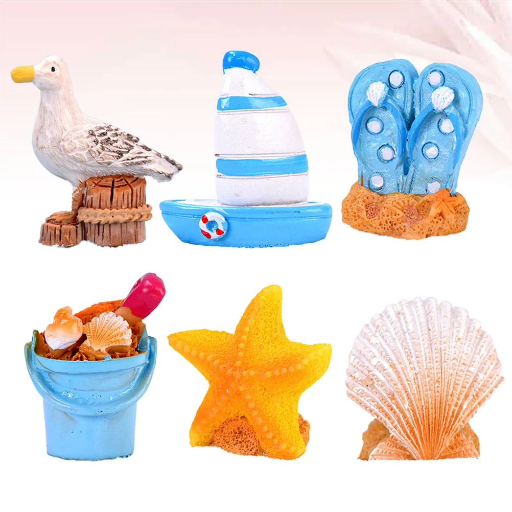 

6 Pcs Seashells and Seabird Ornaments Beach Decor Cottage Ocean Home Resin Decoration Household
