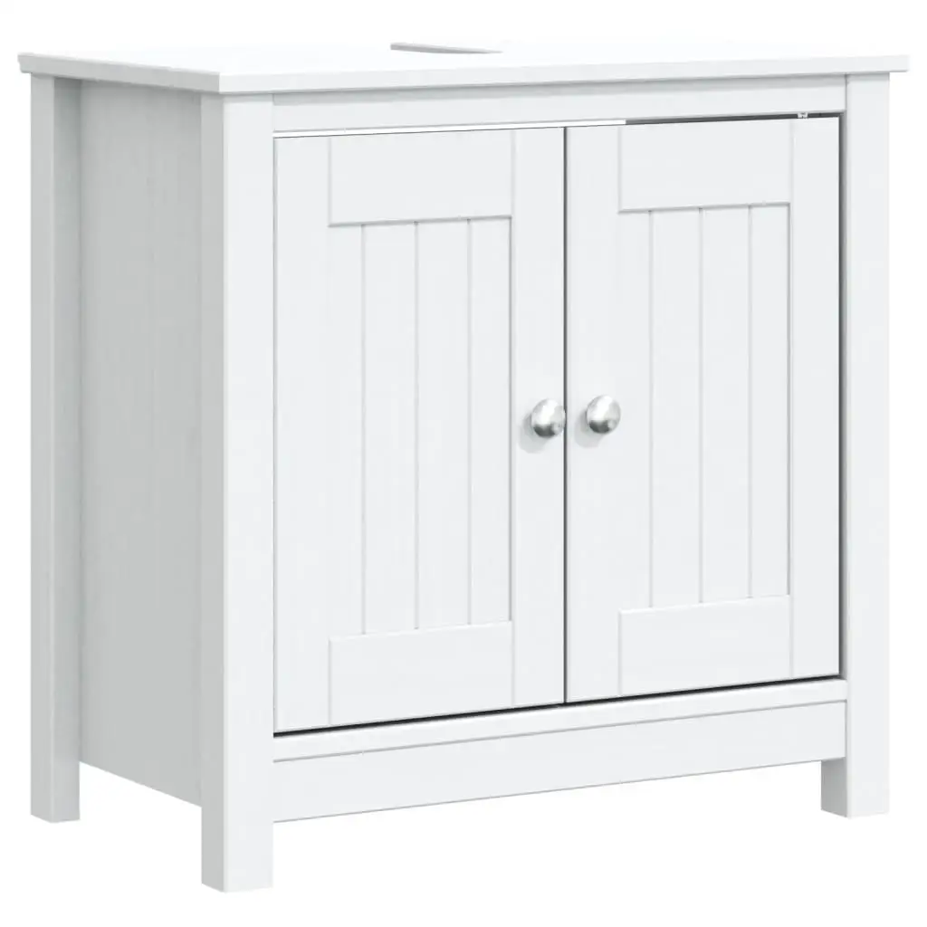 BERG White Bathroom Sink Cabinet - Solid Pine Wood, 23.6x13.4x23.2 Inches