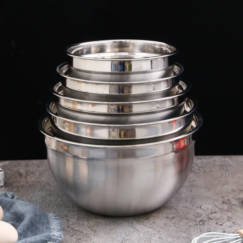 Stainless Steel Salad Mixing Bowls Non-Slip Thick Egg Beater Dough Basin with Lid Fruits Food Container Kitchen Cooking Tools