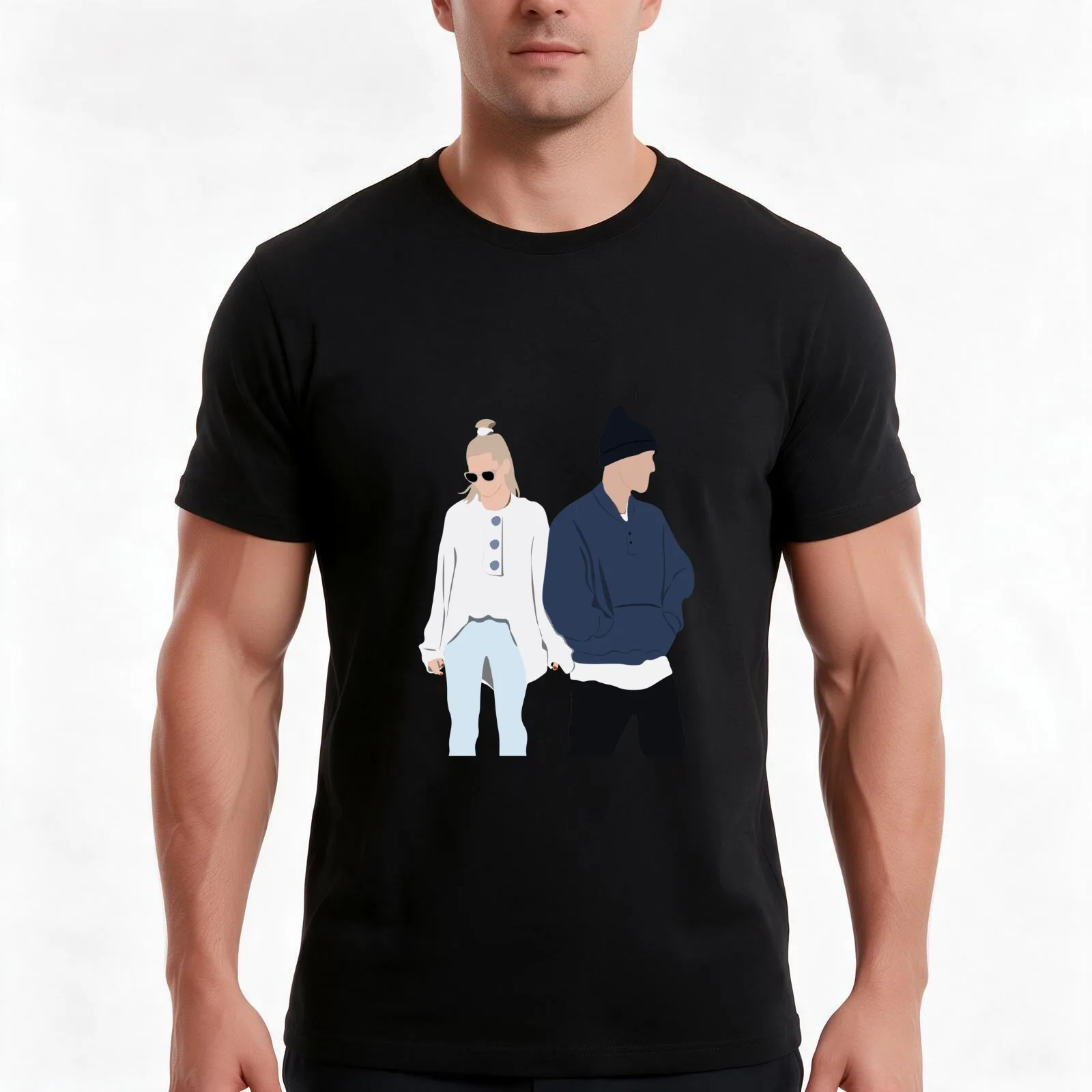 Justin x Hailey T-Shirt Summer Casual Cotton Tee Oversized Streetwear Tops Vintage Graphic Print Loose Fit Short Sleeve