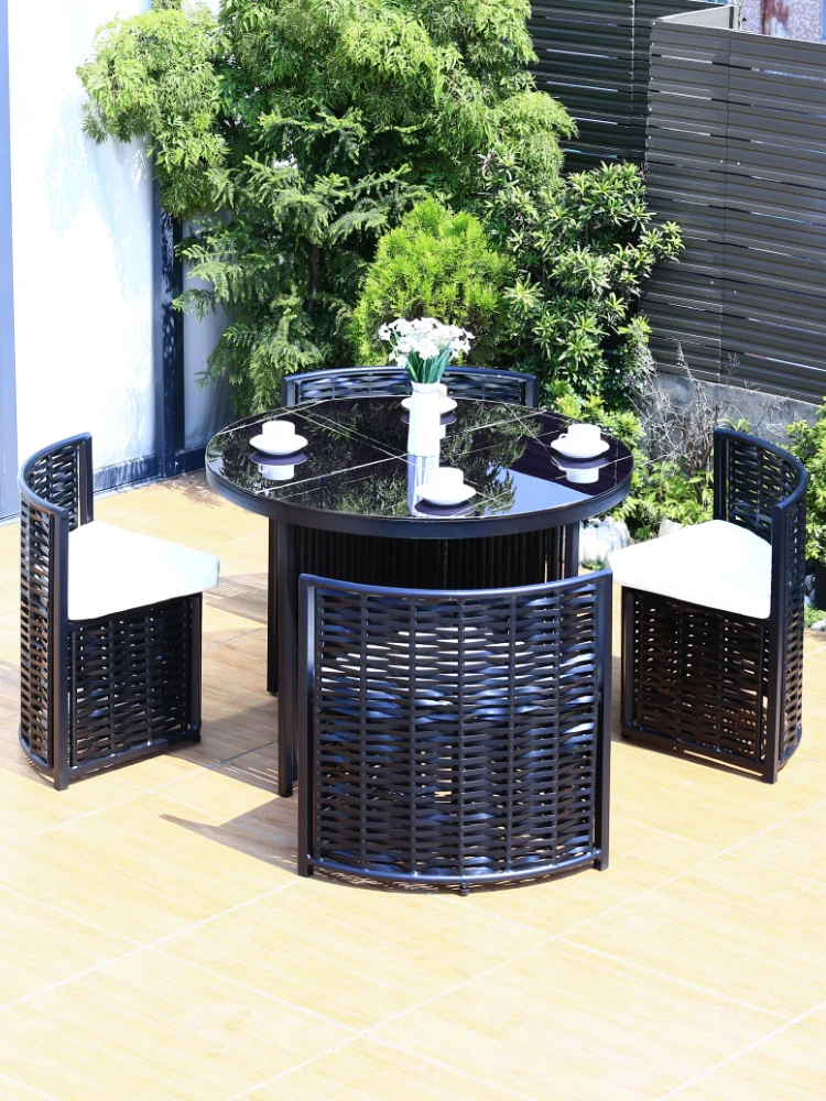 

Outdoor garden terrace, leisure, outdoor rooftop, rattan chairs, tables and chairs in the yard