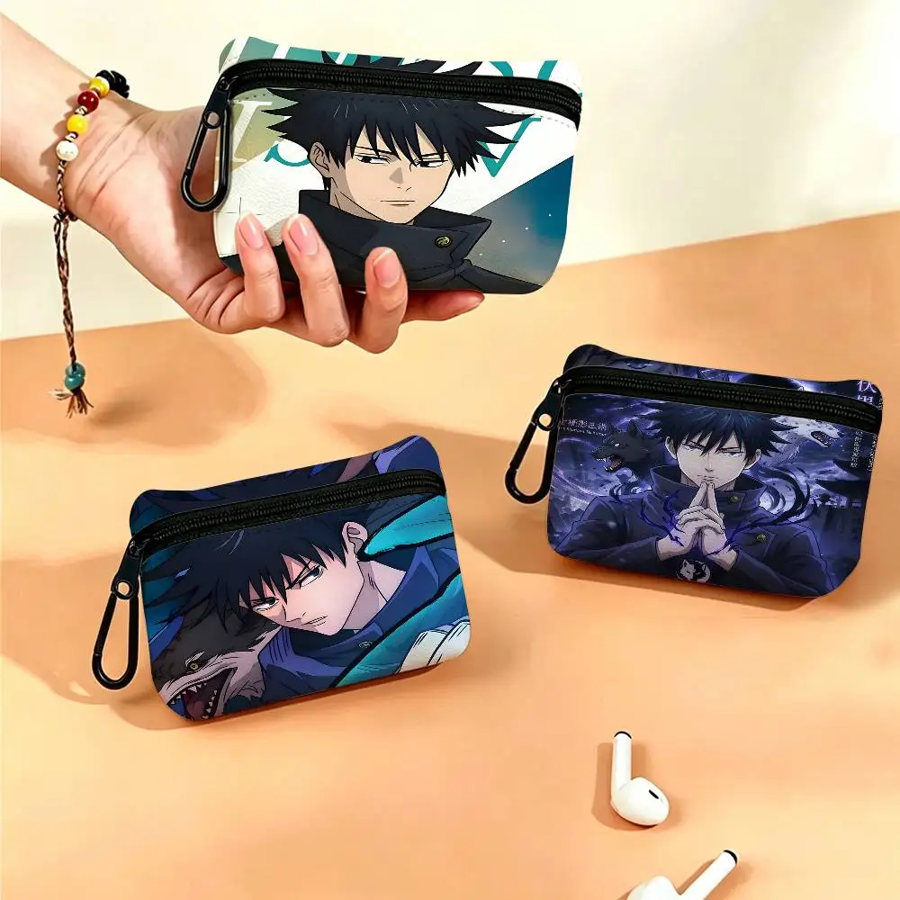 Fushiguro Megumi Jujutsu Kaisen White Oxford Cloth Zipper Coin Purse Lightweight Hanging Key Pouch Card Holder For Daily Use