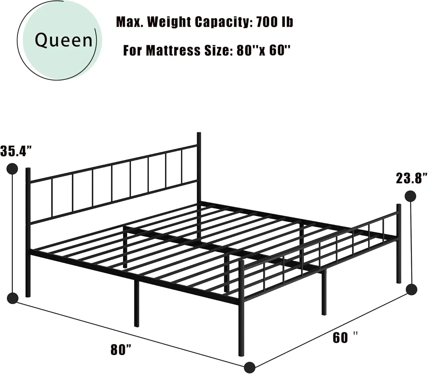 14 Inch Queen Size Bed Frame,Classic Metal Platform Bed Frame-Mattress Foundation,Steel Slat Support,Under Bed Storage,Black